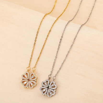 Folding Heart-Shaped Four-leaf Clover Pendant
