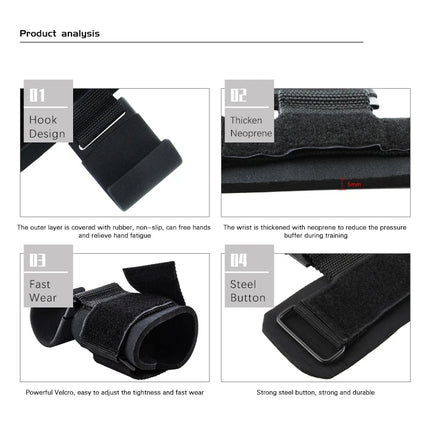 Weight Lifting Hooks with Wrist Straps