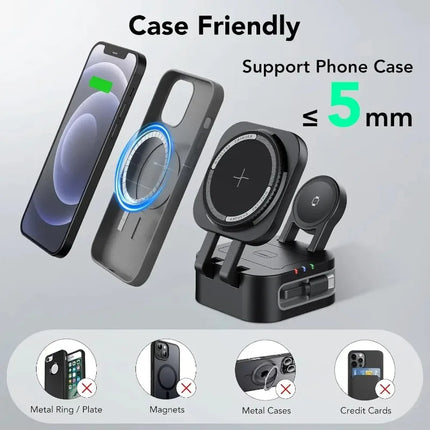 Magnetic 3 in 1 Wireless Charger Station With Extension Cords