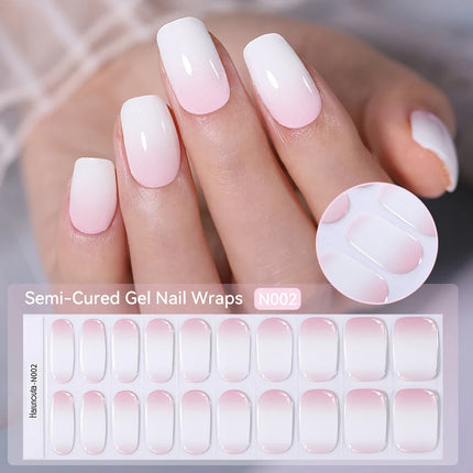 20 Tips Gradient French Semi-Cured Gel Nail Sticker